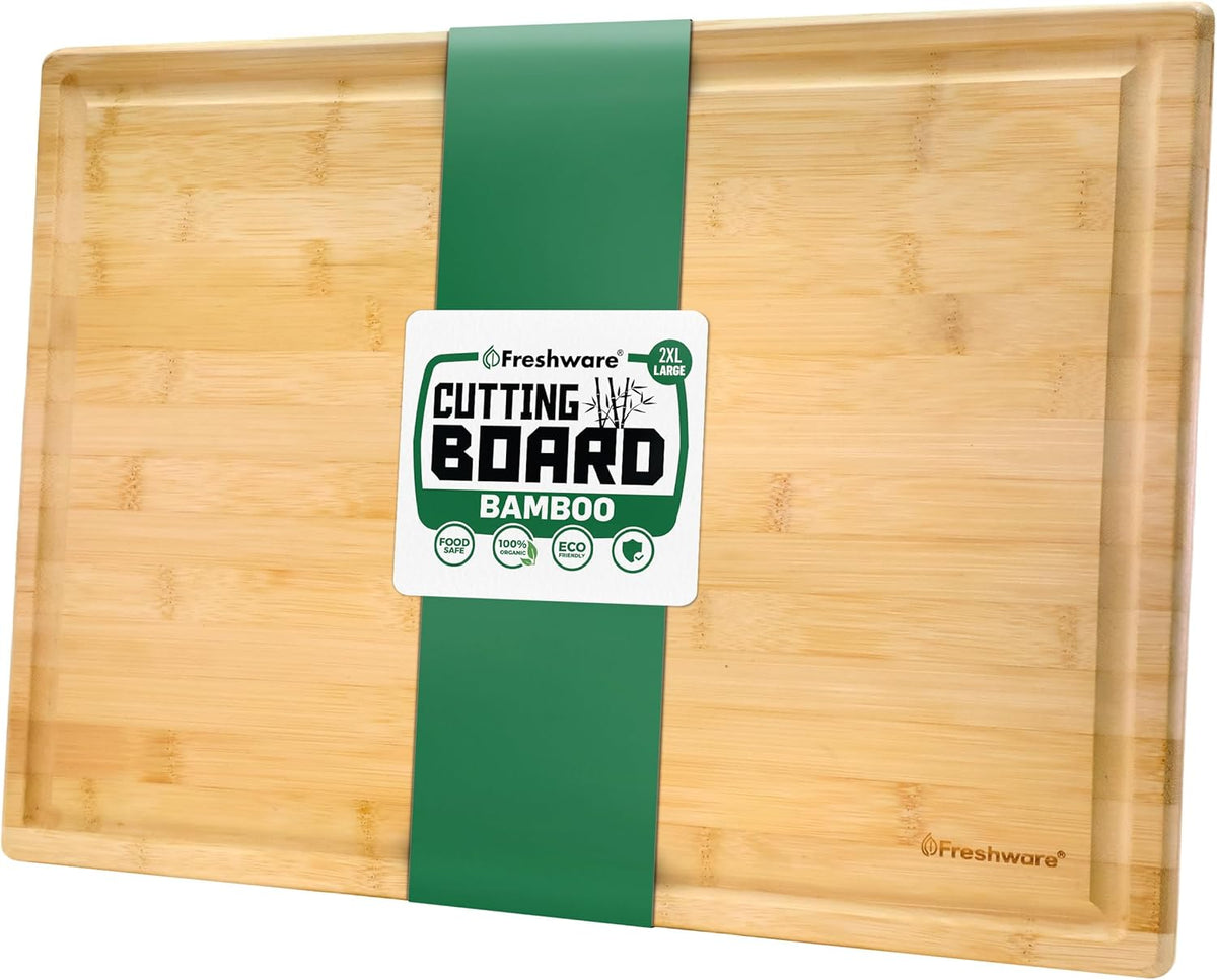 Bamboo Cutting Boards for Kitchen [Set of 3] Wood Cutting Board for Chopping Meat, Vegetables, Fruits, Cheese, Knife Friendly Serving Tray with Handles