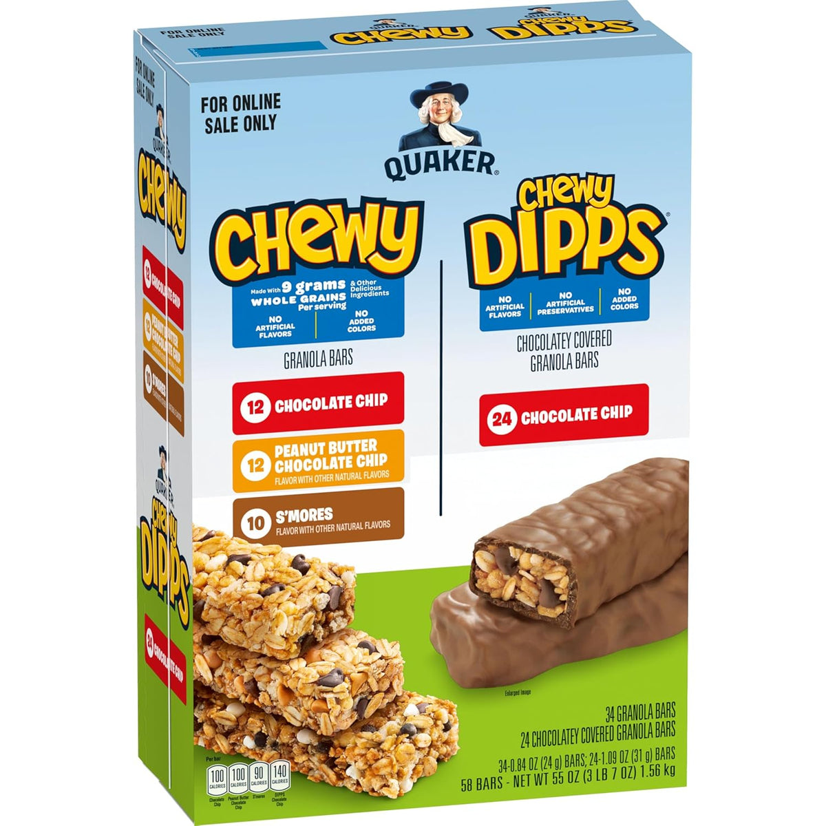 Quaker Chewy Granola Bars, Chewy & Dipps Variety Pack, (58 Bars), Whole Grains, No Artificial Flavors, No Added Colors