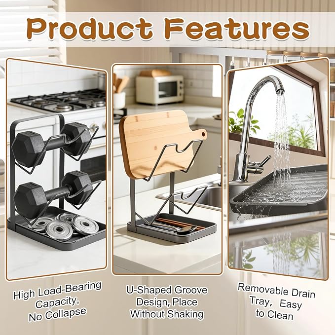 Kitchen Pot Lid Storage Rack,Pot Lid Organizer,Kitchen Pot Lid Holder While Cooking,Space-Saving Lids Racks,Multifunctional Kitchen Pots Lids Organizer for Countertop(Beige)
