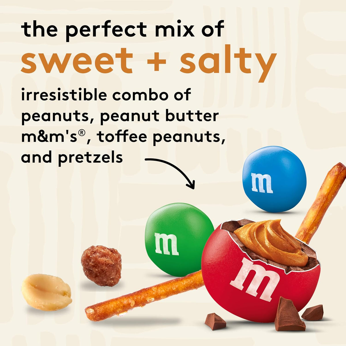 Snak Club Peanut Butter Chocolate Trail Mix with Peanuts, Peanut Butter M&M’S, Toffee Peanuts, and Pretzels, 11 oz Resealable Bag
