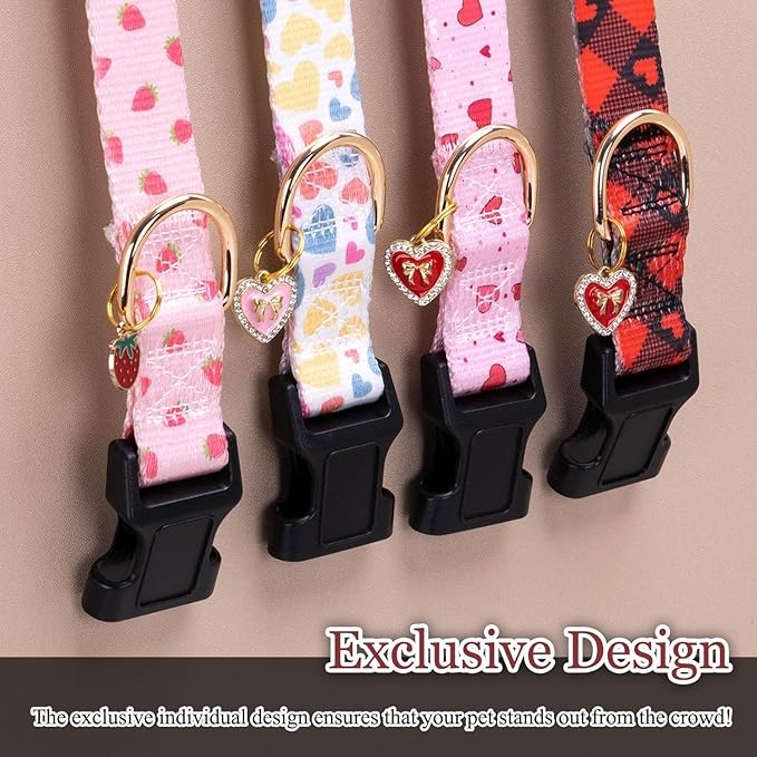 Love Pattern Dog Collar with Buckle Adjustable Safety Nylon Collars for Small Medium Large Dogs, Cute Stylish Girl Boy Christmas Dog Collar(Pink Heart,XL)