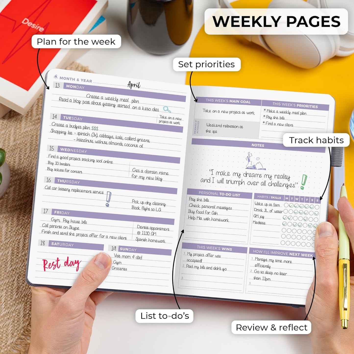 Clever Fox Planner 2nd Edition – Colorful Weekly & Monthly Goal Planner, Time Management & Productivity Organizer, Undated, A5 (Silver Black)