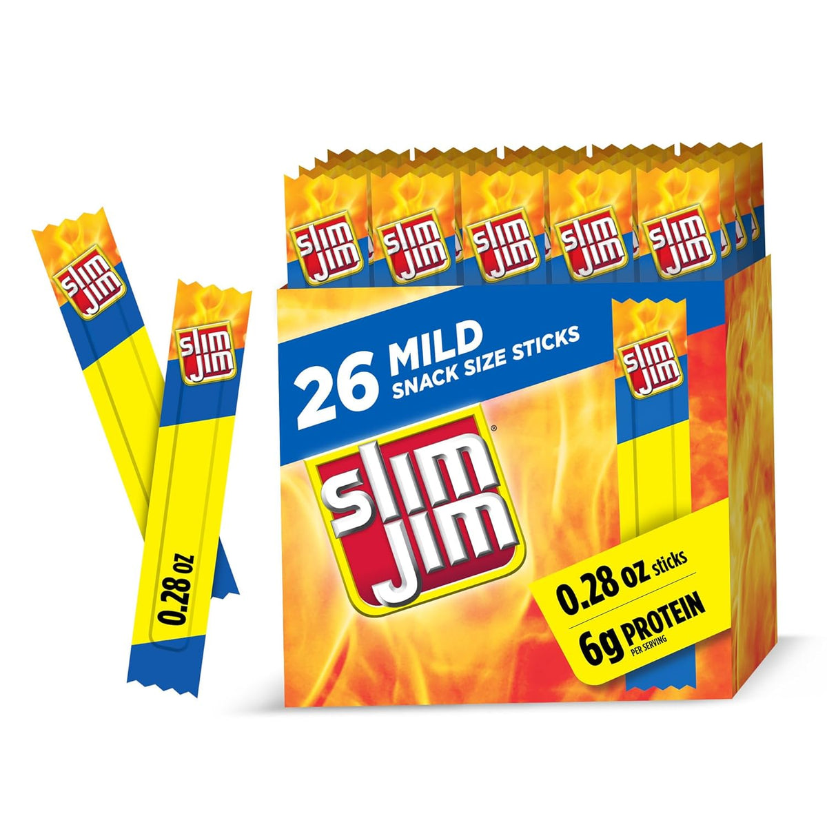 Slim Jim Smoked Meat Sticks, Mild Flavor, 6g Protein Per Serving, Snack Size, 0.28 oz. (26 Count)