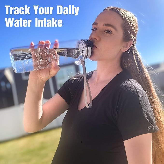 OLDLEY Water Bottle, 32oz Motivational Sports Water Bottle with Time Marker - Times to Drink - Tritan, BPA Free, Wide Mouth Leakproof, Clear (1 Bottle)
