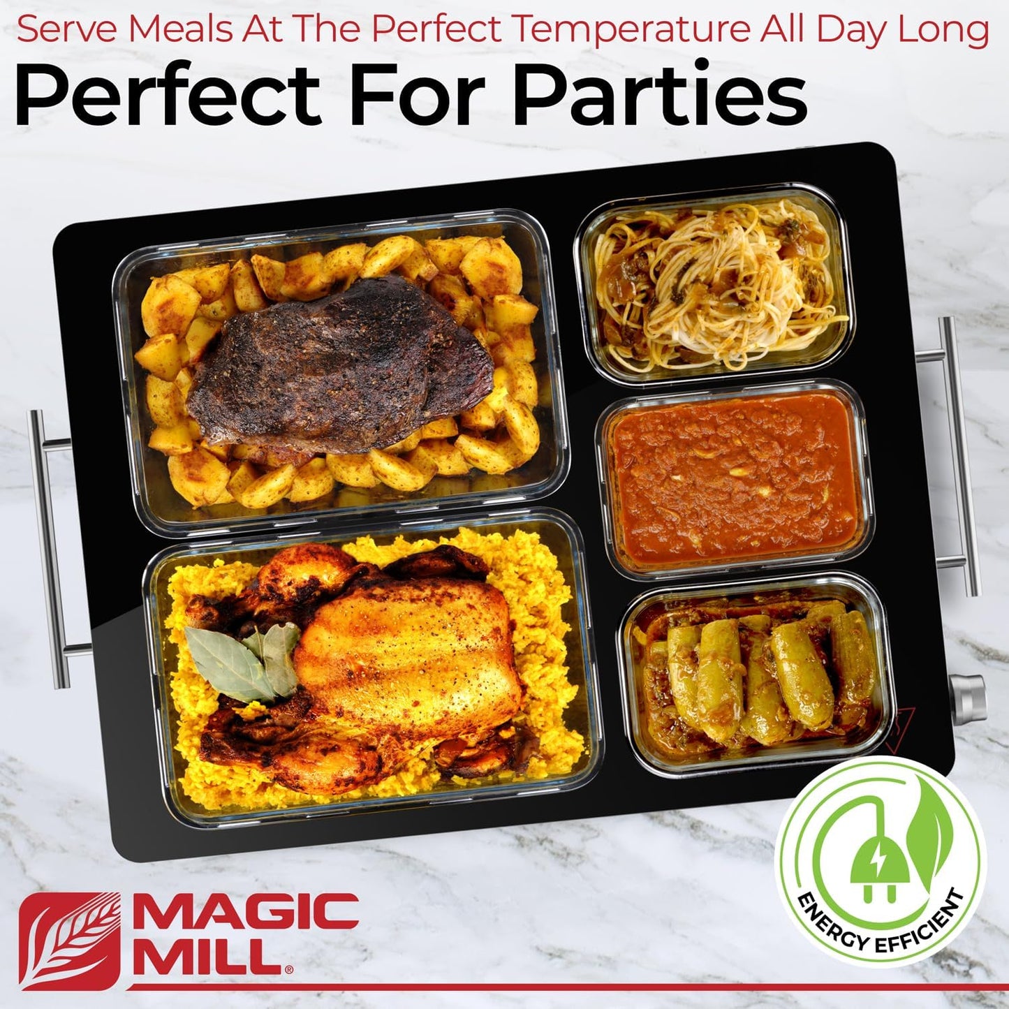 Magic Mill Extra-Large Glass Food Warmer 21x16 Warming Tray