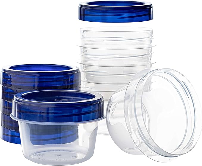 PLASTICPRO Deli Containers Clear bottom With blue Top Twist on Lids Reusable, Stackable, Food Storage Freezer Container (6, 4 OUNCE)