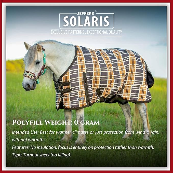 Jeffers Pony Poppins Solaris 1200 Denier Turnout Blanket Brown & Cream Plaid 39" - Waterproof, Breathable Horse Blanket with 0 gram Polyfill, No Insulation, Ideal Protection for Wind & Rain,