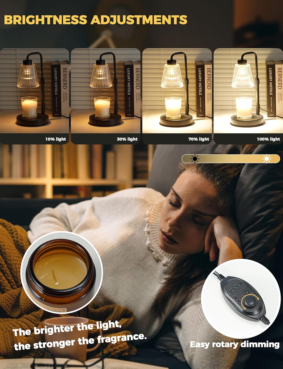 Candle Warmer Lamp with Timer Dimmable, Birthday Gifts for Women Mom, House Warming Gifts New Home Decor, Wax Melt Warmer for Jar Candles with 2 Bulbs