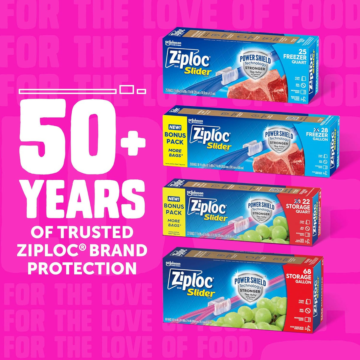 Ziploc Gallon Food Storage Slider Bags, Power Shield Technology for More Durability, 104 Bags Total