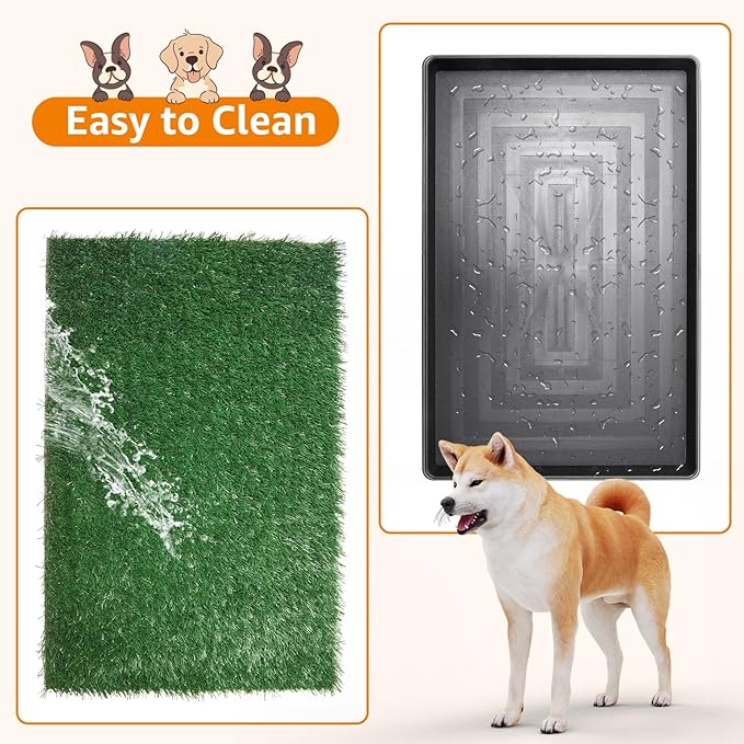 LOOBANI Dog Grass Pad with Tray - Dog Litter Box - Indoor Potty for Apartment and Patio Training - with 2 Packs Grass Pee Pads for Replacement, 20×30 Inch