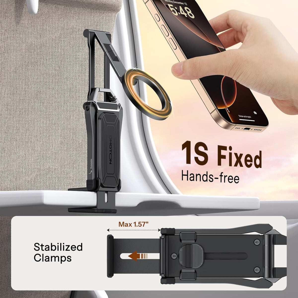 OMOTON TP02 360°Rotating for MagSafe Tripod, Adjustable Aluminum Magnetic Phone Tripod for iPhone 17/16/15/14 Pro Max Air, Foldable Cell Phone Stand Fits Vlog, Gym, Travel Essentials Accessories