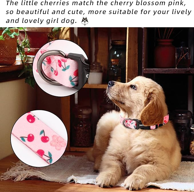 QQPETS Adjustable Soft Dog Collar: Print Flower Pink Multicolor Cute Patterns for XS Small Medium Large Pet Girl Boy Puppy Walking Running Training (S, Sakura Pink)