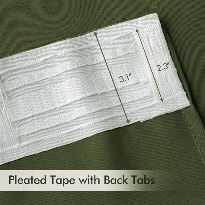 MIULEE Olive Green Back Tab Blackout Curtains 120 Inch Long 2 Panels Set