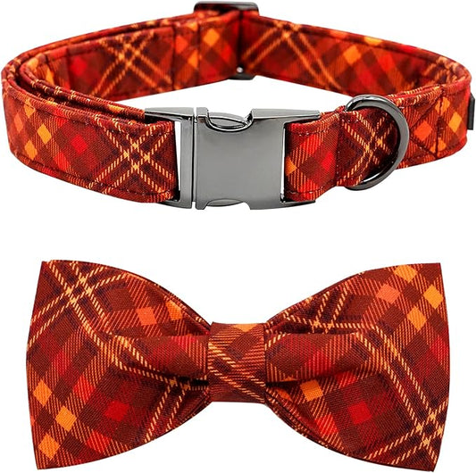 Fall Dog Collar, Pet Collar Bow Plaid Pet Collar Girl Boy Holiday Pet Collars Gift Bow Dog Collar Cute Soft Puppy Collar for Large Dogs