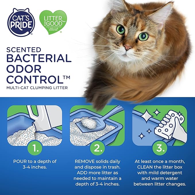 Cat's Pride Max Power: Bacterial Odor Control - Up to 10 Days of Powerful Odor Control - Strong Clumping - 99% Dust Free - Multi-Cat Litter, Fresh Scented, 15 Pounds