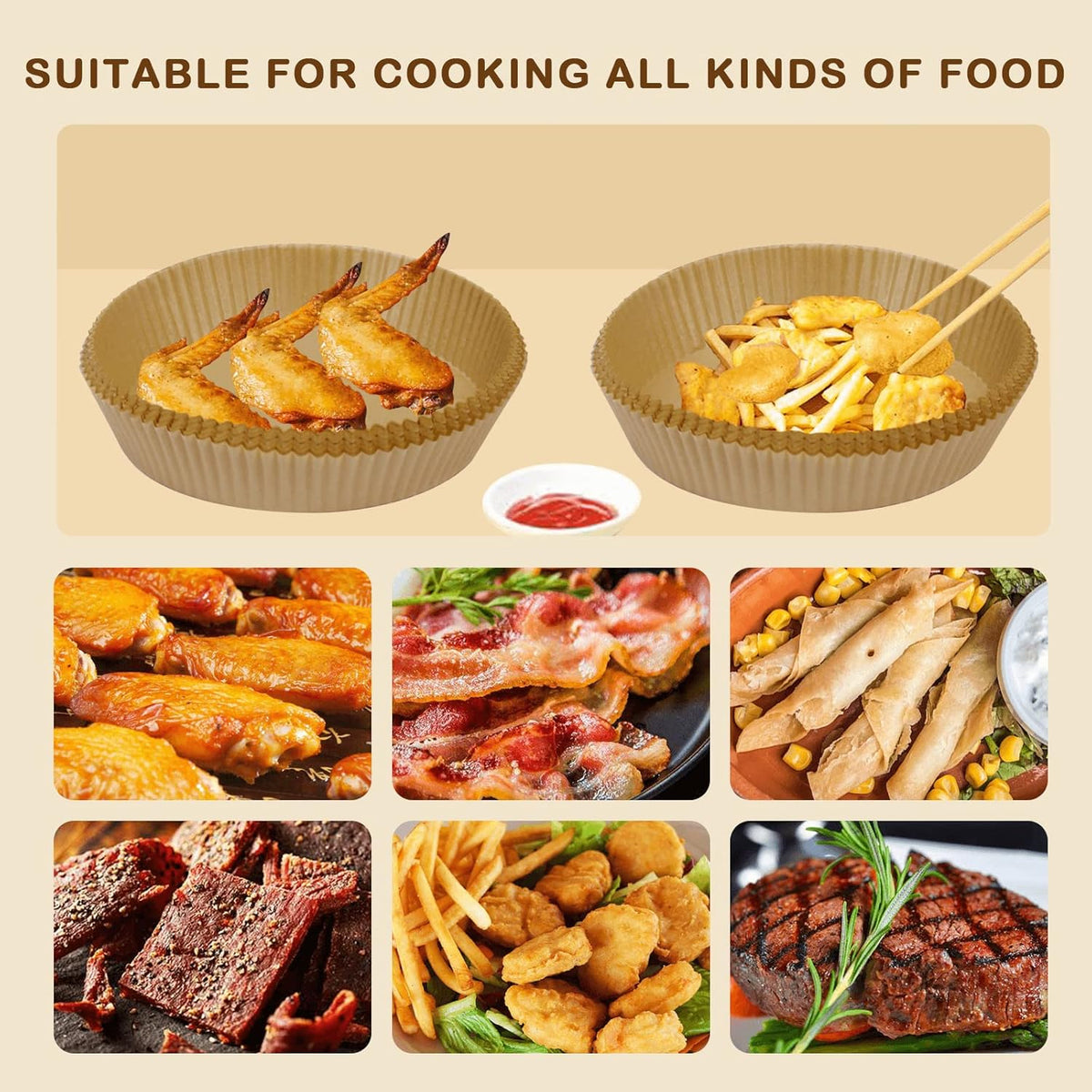 SIUDANGKA Air Fryer Liners for Ninja Air Fryer, 100 Pcs Disposable Paper Liner for most 4-8QT AirFryer