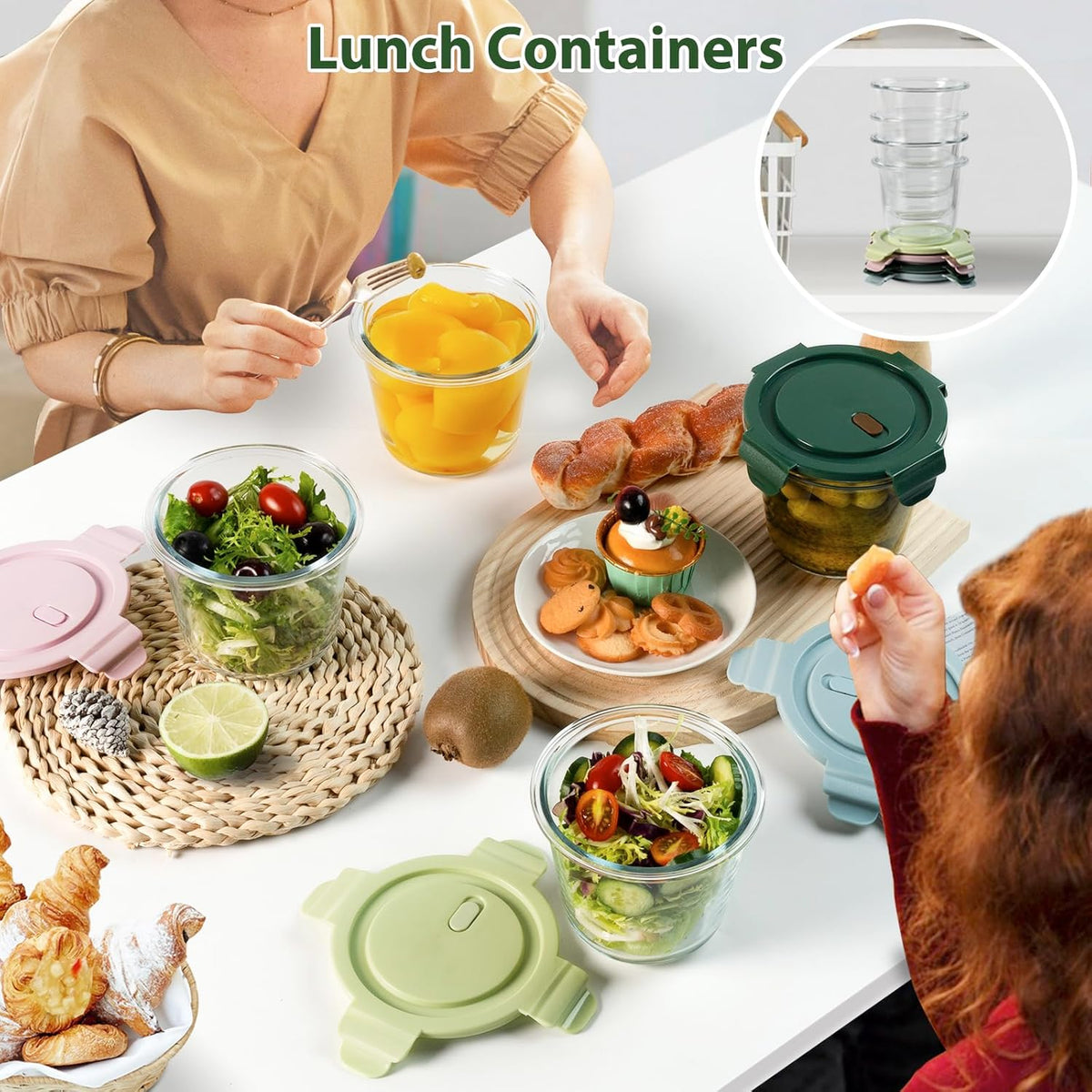 Freshmage 23oz Glass Meal Prep Containers with Lids, Airtight 3-Cup Glass Storage Containers Set, Heat-Resistant BPA-Free for Soup, Leftover, Microwave, Dishwasher, Fridge and Freezer Safe (4 Packs)