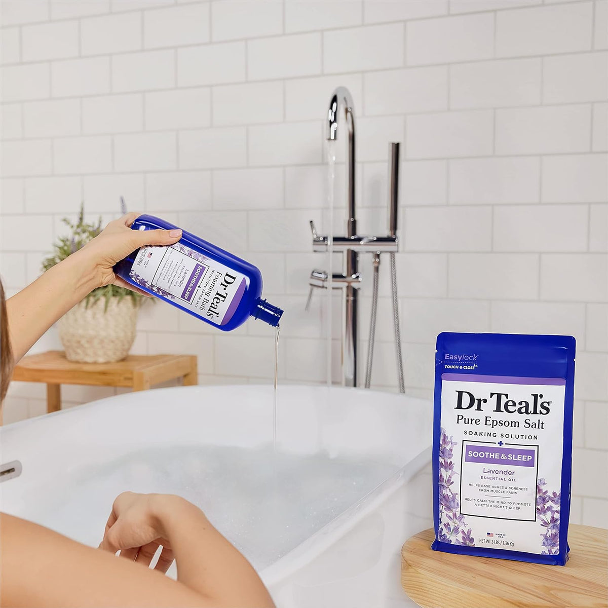 Dr Teal's Pure Epsom Magnesium Salt Soak, Soothe & Sleep with Lavender, 3 lb (Pack of 4)