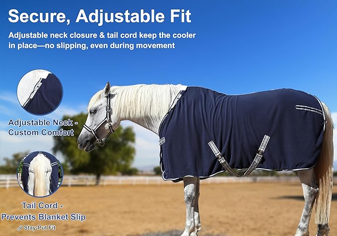 Horse Fleece Cooler, Blanket Liner - 300g Anti-Pilling Fleece, Moisture-Wicking, Cooling & Drying for Post-Workout, Bath & Travel, Prevent Overheating & Chilling Navy 72