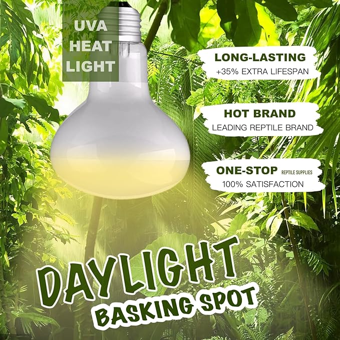 75W 2-Pack Reptile Basking Heat Bulb, UVA Daylight Heat Lamp Bulbs for Bearded Dragons, Turtles, Snakes, Lizards & Amphibians - Provides Infrared Heat Output & Sunlight Simulation Heating Light