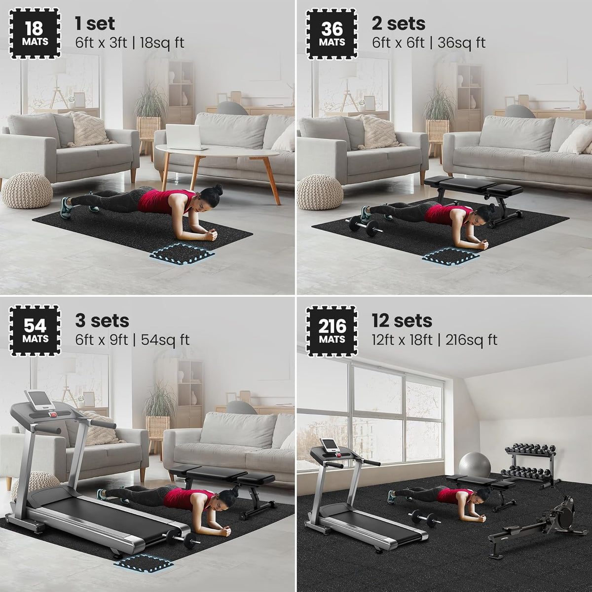 bemaxx Gym Mats Set - 18 pcs EVA Interlocking Foam Floor Tiles (12.6"x12.6"x0.4") 18sqft Protective Gym Flooring Sports Home Workout Exercise Mats Puzzle Garage Fitness Play-Room Garage Pool Treadmill