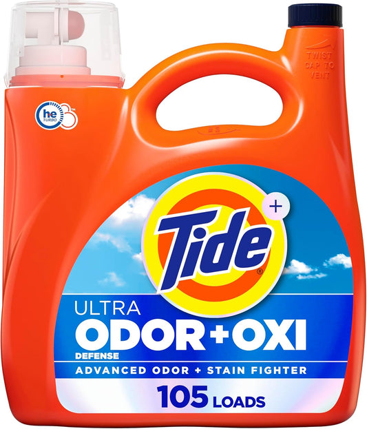 Tide Ultra Odor Defense Plus Oxi Liquid Laundry Detergent, 148 fl oz, 105 Loads, Advanced Odor and Stain Fighting Laundry Detergent Liquid
