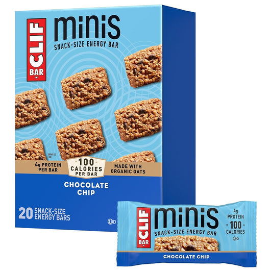 CLIF BAR Minis - Chocolate Chip - Made with Organic Oats - 4g Protein - Non-GMO - Plant Based - Snack-Size Energy Bars - 0.99 oz. (20 Pack)
