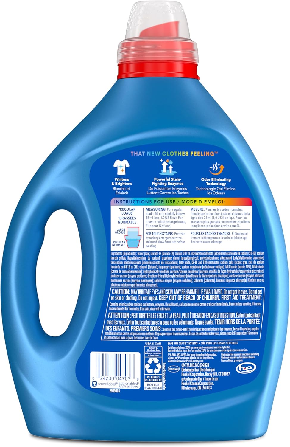 Persil Advanced Clean Oxi+Odor Power, Liquid Laundry Detergent, High Efficiency (HE), Deep Stain Removal, 2X Concentrated, 82.5 fl oz, 82 Loads
