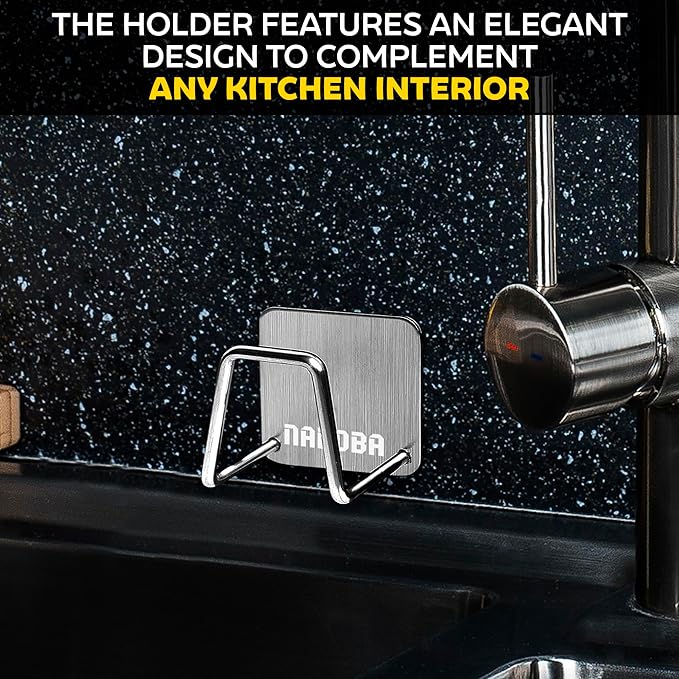 Stainless Steel Sponge Holder for Kitchen Sink, Saves Counter Space – Compact Quick-Dry Kitchen Sink Sponge Holder – Easy Adhesive Install, Rust-Resistant | Fits Metal, Glass, Ceramic, Wood & Tile