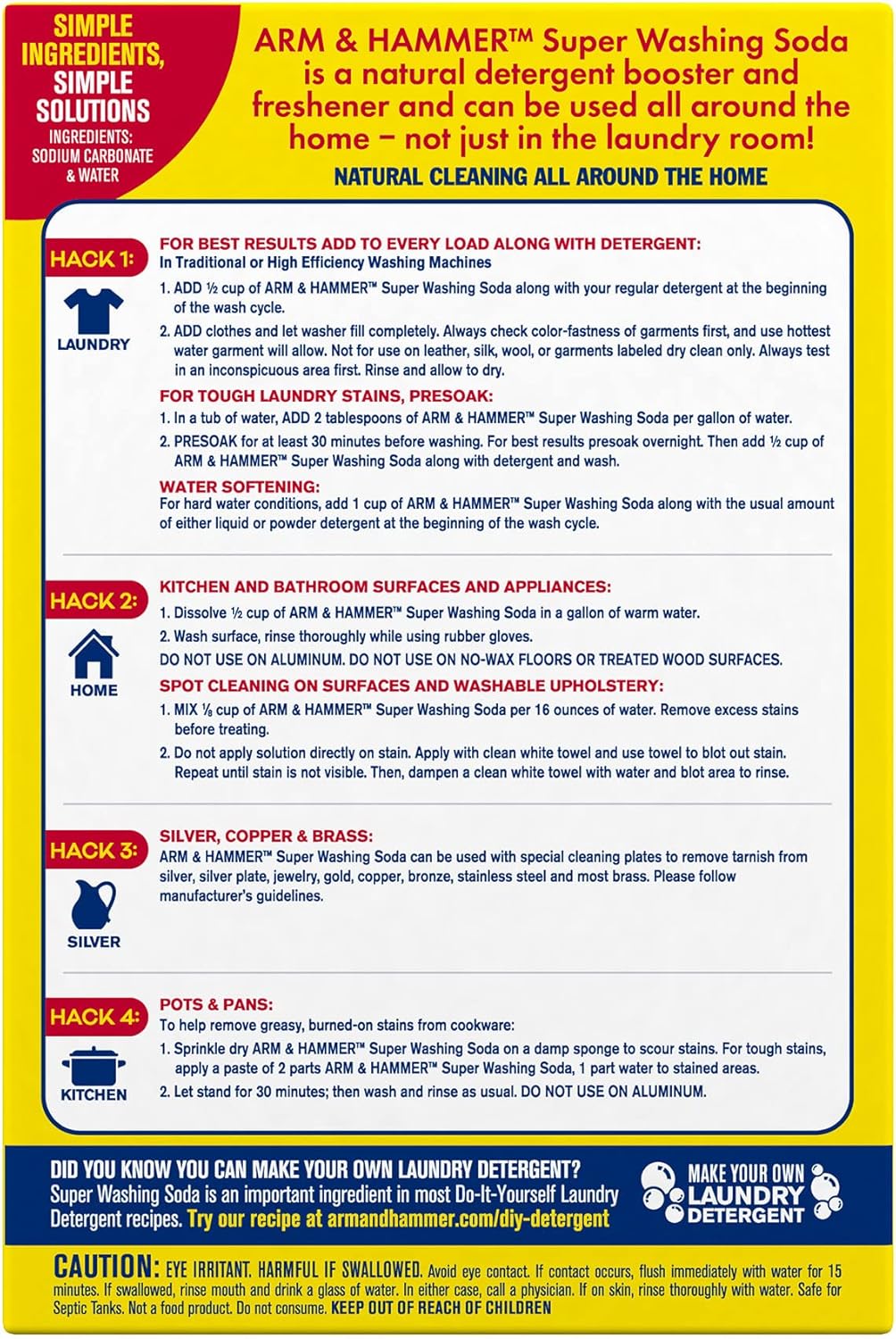 ARM & HAMMER Super Washing Soda Household Cleaner and Laundry Booster, 55 oz Box