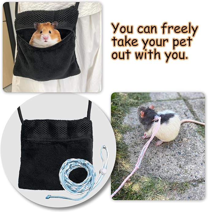 2 Pics Sugar Glider Pouch and 2 Pics Hamster Leash Small Animal Carry Pouch with Adjustable – Cozy & Portable Habitat for Small Pets (Hamsters, Rat, Marmosets, Squirrels)
