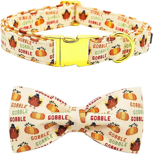 Dog Collar, Thanksgiving Turkey Pet Collar Bow Holiday Girl Boy Bow Dog Collars Puppy Collar Adjustable for X-Small Dogs