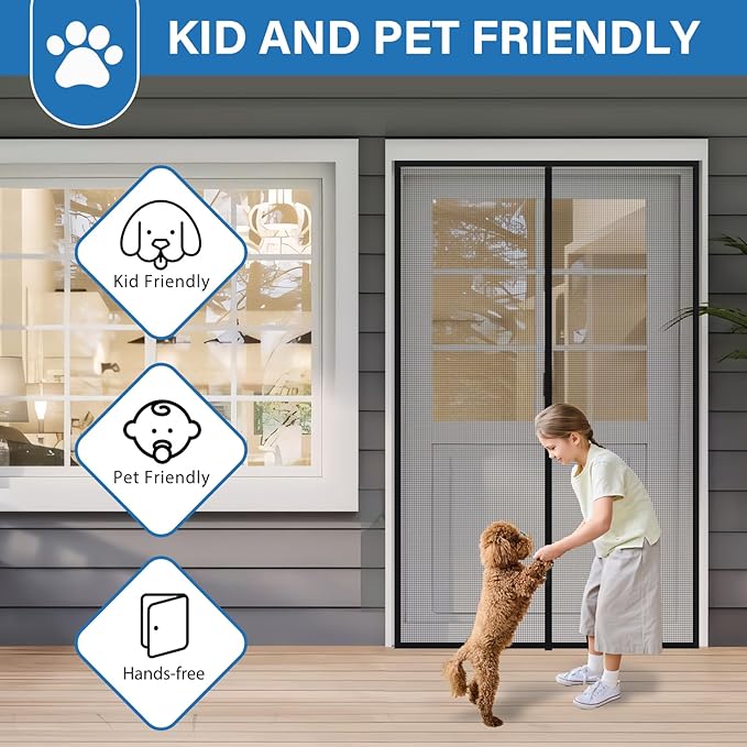 Upgraded PET Mesh Magnetic Screen Door Stronger Than Fiberglass and Polyester,Hands Free,Keep Bugs Out,Pet & Kid Friendly,Suitable for Sliding Doors,Patio and French Doors-48" X 96"