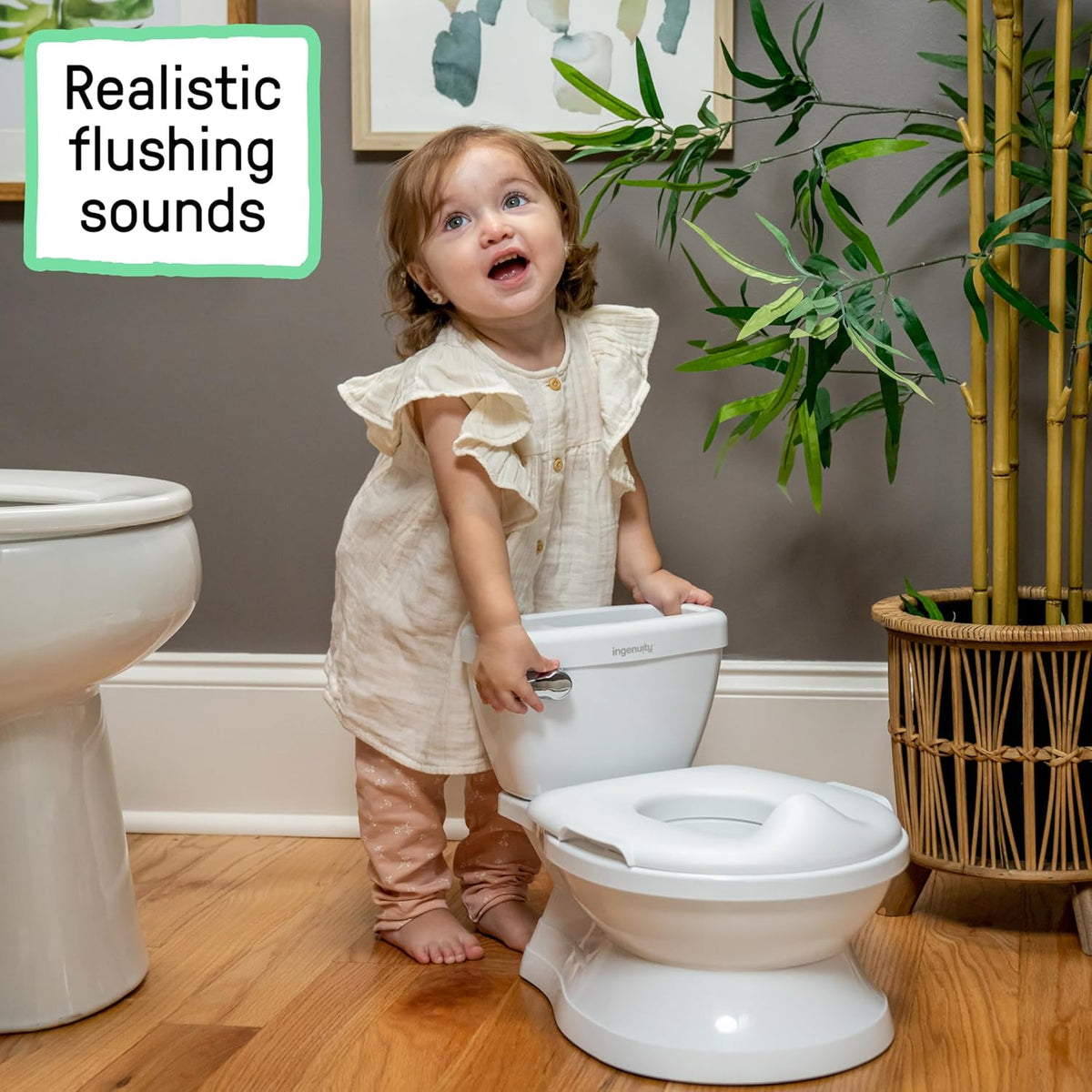 Summer Infant by Ingenuity My Size Potty Pro in White, Toddler Potty Training Toilet, Lifelike Flushing Sound, for Ages 18 Months+, Up to 50 Pounds