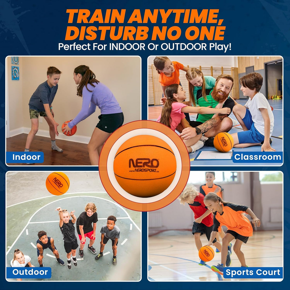 NERO SPORT Ninja Silent Basketball- Soft Foam Indoor Hoop Play | Soundless Ball for Quiet Dribbling and Indoor Training