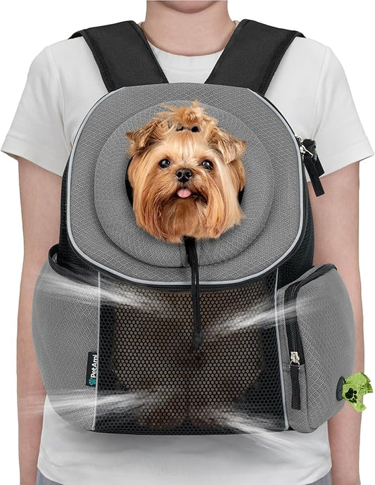 PetAmi Front Carrier Backpack for Dogs and Cats - Ventilated Adjustable Pet Chest Carrier for Hiking, Camping, Travel - Small to Medium Pets Up to 10 lbs - Grey