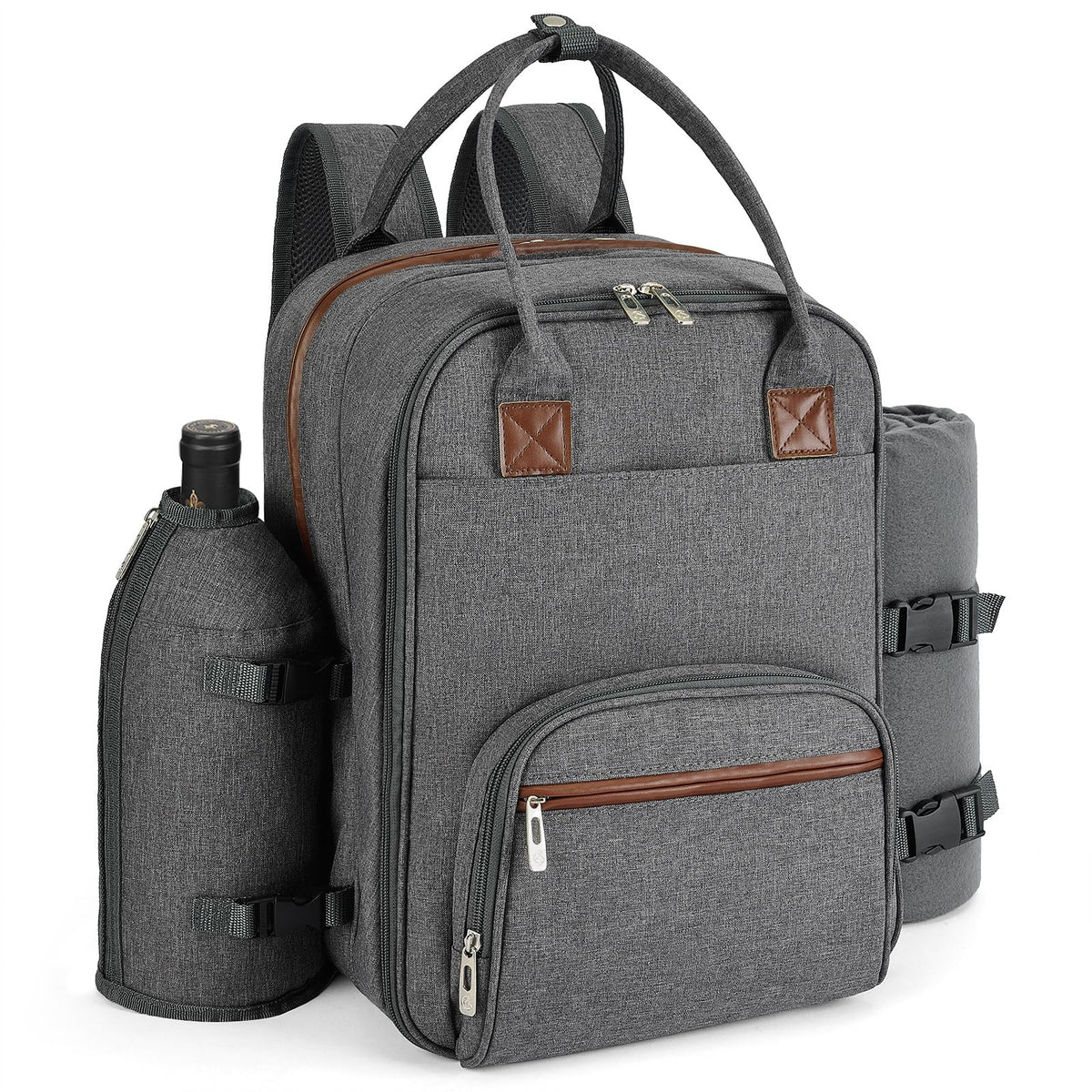 ALLCAMP Picnic Backpack - Insulated Cooler Bag with Compartment, Detachable Wine Glass Holder, Throw Blanket & Cutlery Set, 2 Person Picnic Set for Family Outings, Couple Gifts (Gray)