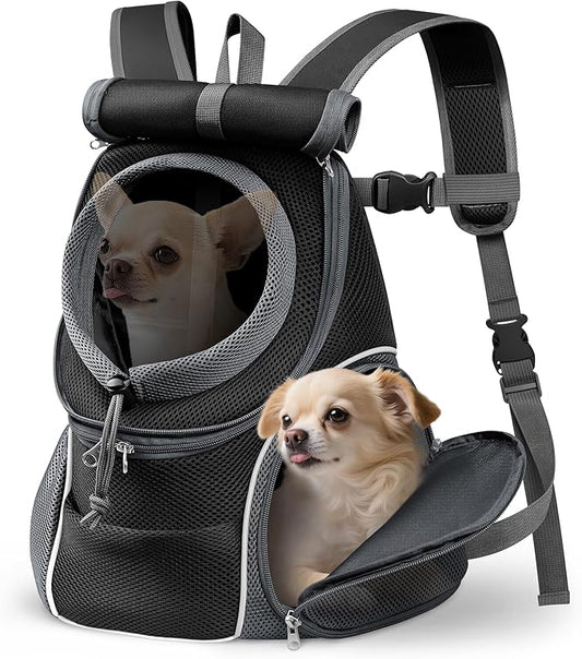 YUDODO Dog Front Carrier Backpack with Sunshade Hood, 2 Head-Out (Front & Side) Breathable Pet Carrier for Small Dog, Ventilated Doggy Backpack for Hiking Outdoor (Upgraded – Black, M)