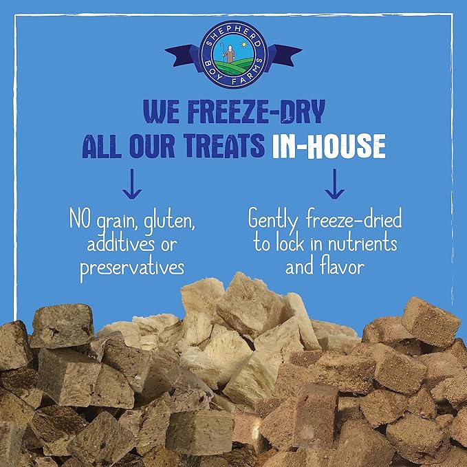 Shepherd Boy Farms Freeze Dried Dog and Cat Treats, Duck Heart, All Natural Single Ingredient Freeze-Dried Dog Treat & Snacks, Made in USA, High Protein, Essential Nutrition of Raw Food, 8oz