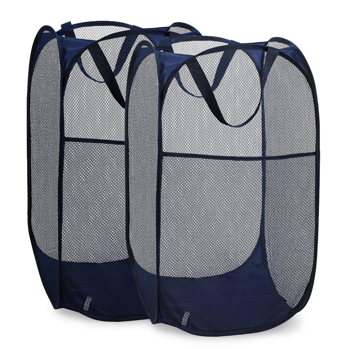 Handy Laundry Collapsible Mesh Pop Up Laundry Hamper 2-Pack – Large Foldable Laundry Basket with Side Pocket, Breathable & Durable, Space-Saving for Clothes, Toys, Travel, Dorm, Bedroom, Blue