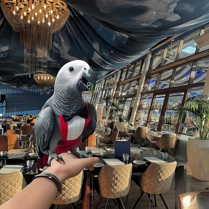 Bird Diapers with Bow Bird Harness Tuxedo Flight Suits with 80in Flying Leash Parrot Nappy with Waterproof Inner Layer Urine Wet Suite for Cockatiel Conure Parakeet Macaw Budgie-Red,L