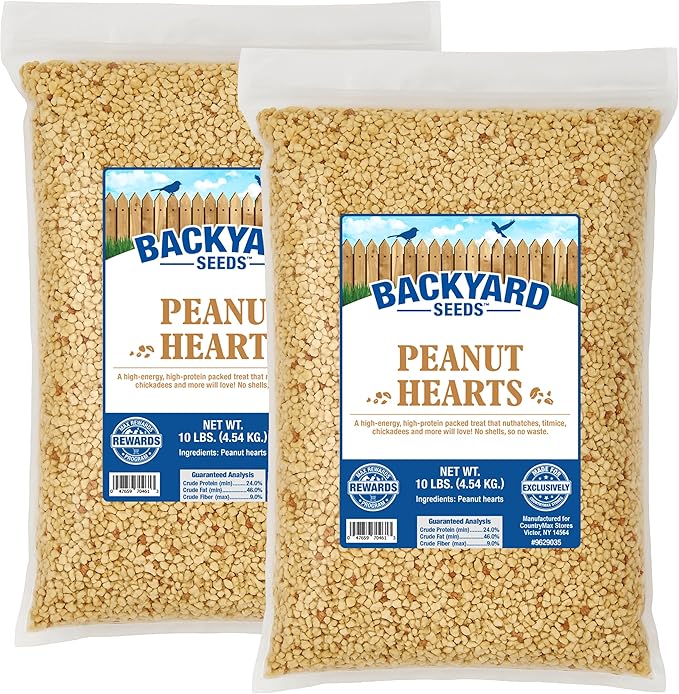 Backyard Seeds Peanut Hearts for Wild Birds – Premium Shelled Peanuts Bird Food – High-Energy Feed for Woodpeckers, Blue Jays, Nuthatches, Chickadees & More (20 Pounds)