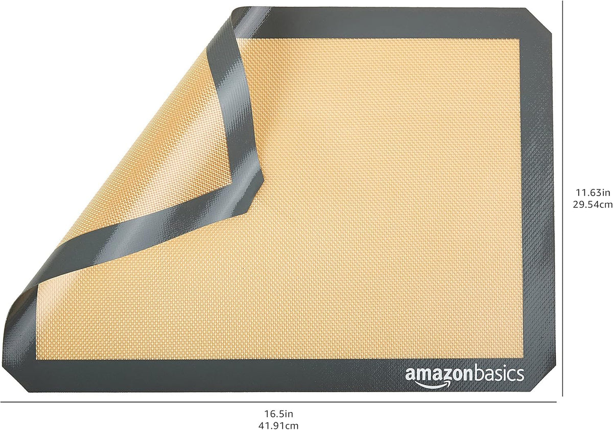 Amazon Basics Silicone Rectangular Baking Mat, Non-Stick Reusable Oven Bakeware, 16.5" x 11.6", New Beige/Gray, Pack of 2