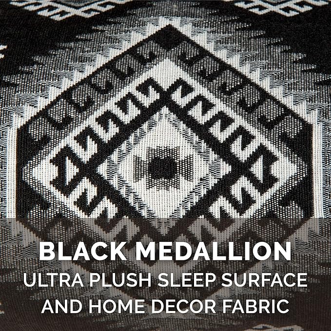 Furhaven Orthopedic Dog Bed for Large Dogs w/ Removable Bolsters & Washable Cover, For Dogs Up to 95 lbs - Plush & Southwest Kilim Woven Decor Sofa - Black Medallion, Jumbo/XL