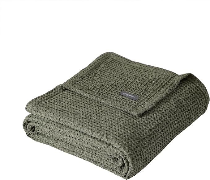Eddie Bauer Blanket Soft Waffle Weave Bedding, Medium Weight Bedroom Decor, Softens Every Wash, Queen, Green