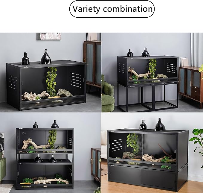 Stackable Space Efficient Reptile Terrarium 120 Gallon 4x2x2FT Large PVC Enclosure Breeding Tank for Bearded Dragon Gecko Lizard Snake, with Front Opening Tempered Glass Door