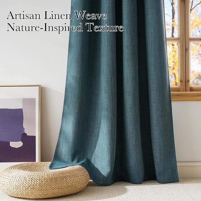 NICETOWN Greyish Blue Room Darkening Rod Pocket Curtains 63 inch Length