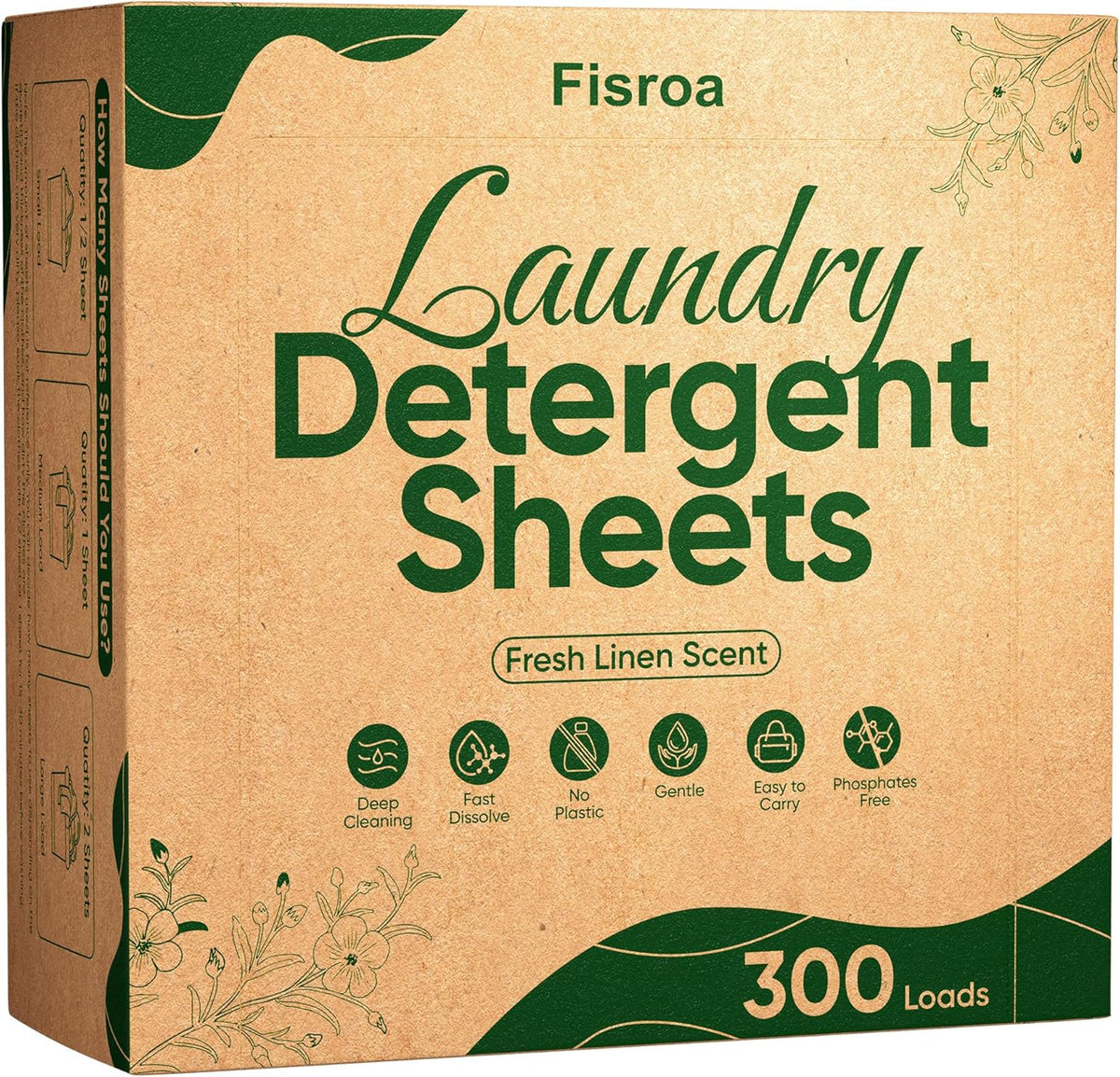Travel Laundry Detergent Sheets Fisroa 300 Loads Eco-friendly Washing Detergent Sheets Plastic-Free Washer Sheets, Fresh Linen Scent Liquidless Laundry Sheets Strips for Camping Dorm