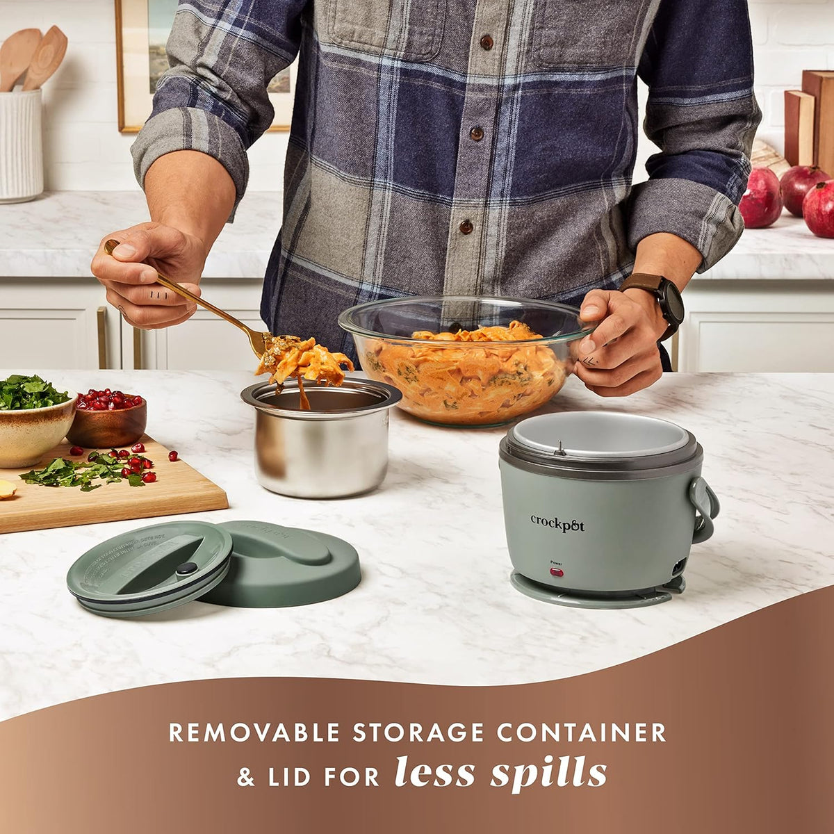 Crock-Pot Portable Electric Lunch Box 20-Ounce Food Warmer Moonshine Green | Ideal for Travel On-the-Go | Keeps Food Spill-Free Warm & Tasty | Dishwasher-Safe