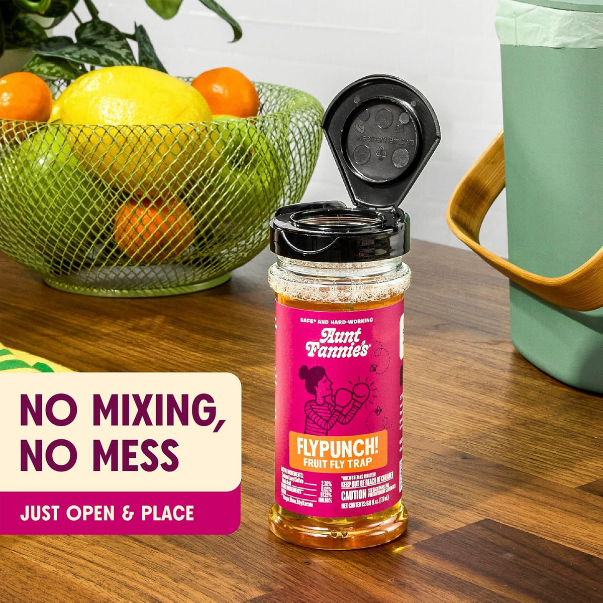 Aunt Fannie's FlyPunch Fruit Fly Trap for Indoor and Kitchen Use, Ready to Use, Made with Plant Based Ingredients, Safe Near Food, Each Bottle Lasts Up to 30 Days, Pack of 2